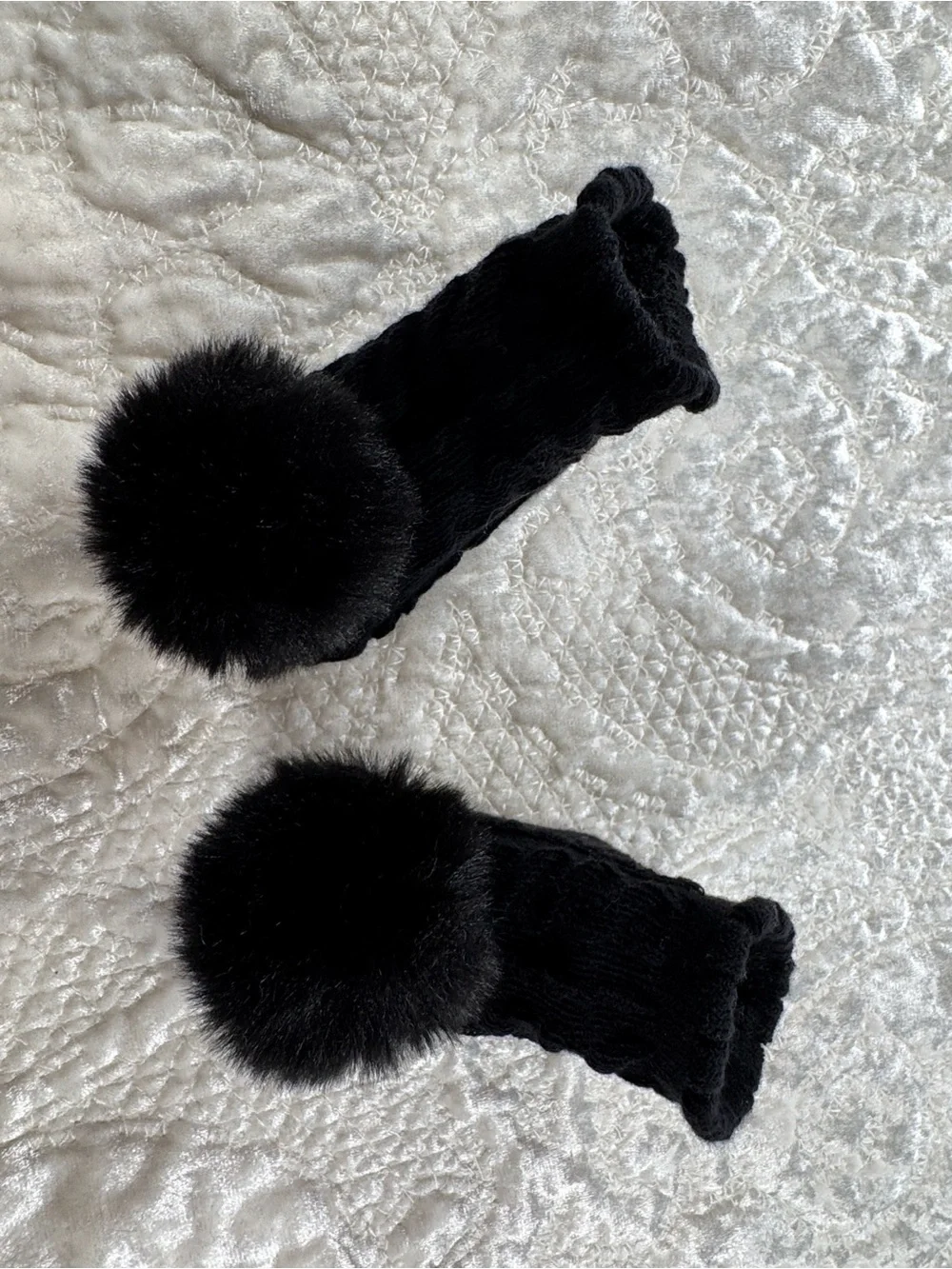 NICOLE MILLER Black Faux Fur Pom Wrist Warmers - Women Accessories